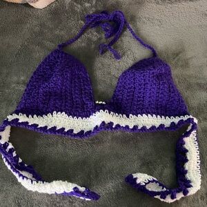 Purple and White Crochet Bikini Top